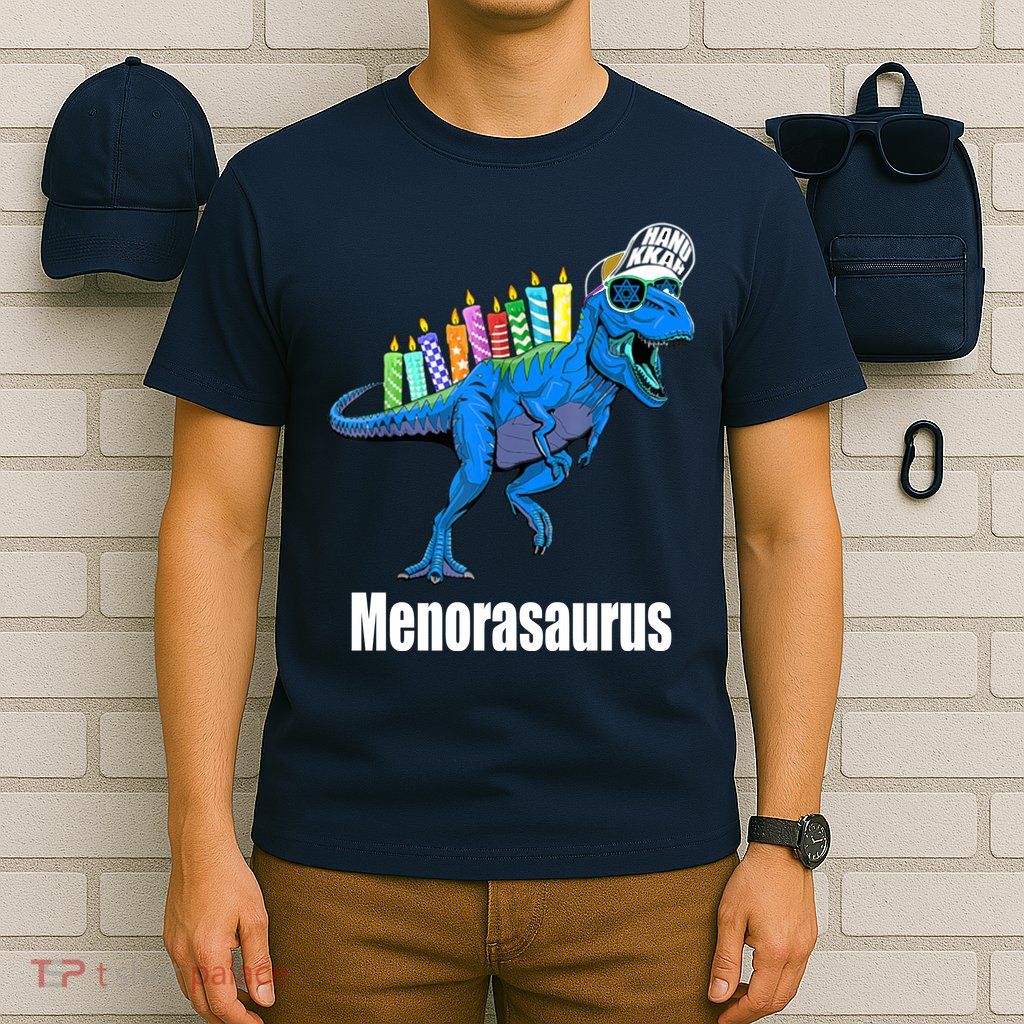 Menorasaurus T Rex Hanukkah Funny Dino T-Shirt