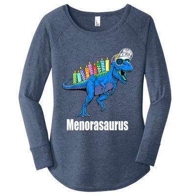Menorasaurus T Rex Hanukkah Funny Dino Women's Perfect Tri Tunic Long Sleeve Shirt