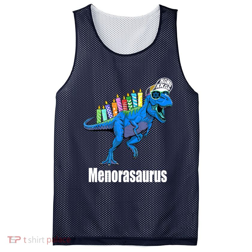 Menorasaurus T Rex Hanukkah Funny Dino Mesh Reversible Basketball Jersey Tank