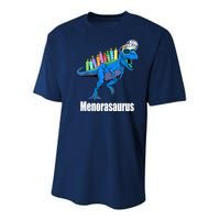 Menorasaurus T Rex Hanukkah Funny Dino Youth Performance Sprint T-Shirt