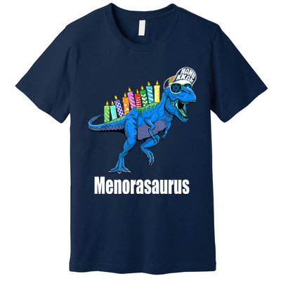 Menorasaurus T Rex Hanukkah Funny Dino Premium T-Shirt