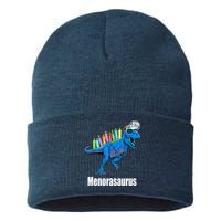 Menorasaurus T Rex Hanukkah Funny Dino Sustainable Knit Beanie