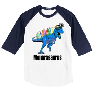 Menorasaurus T Rex Hanukkah Funny Dino Baseball Sleeve Shirt