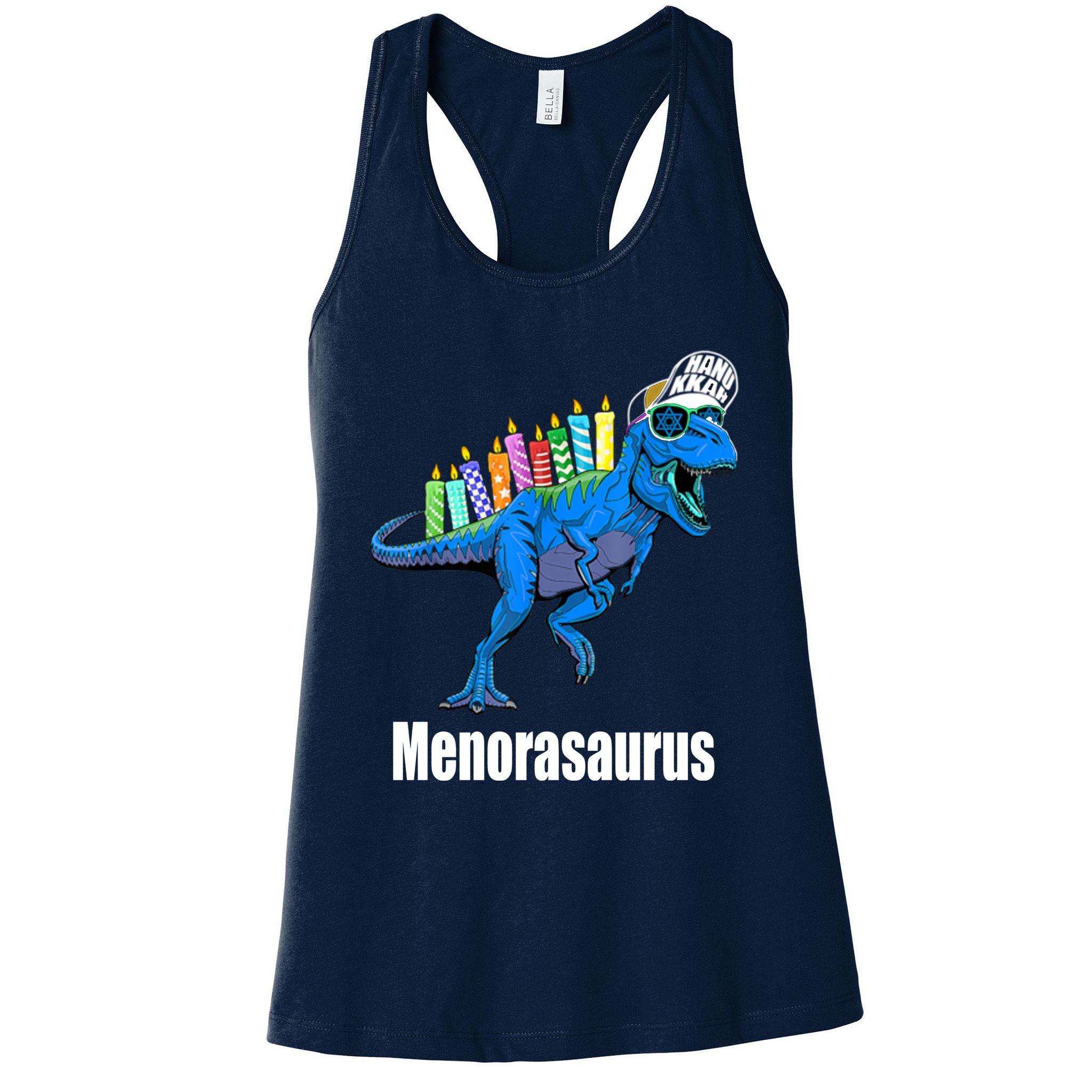 Menorasaurus T Rex Hanukkah Funny Dino Womens Tank Top