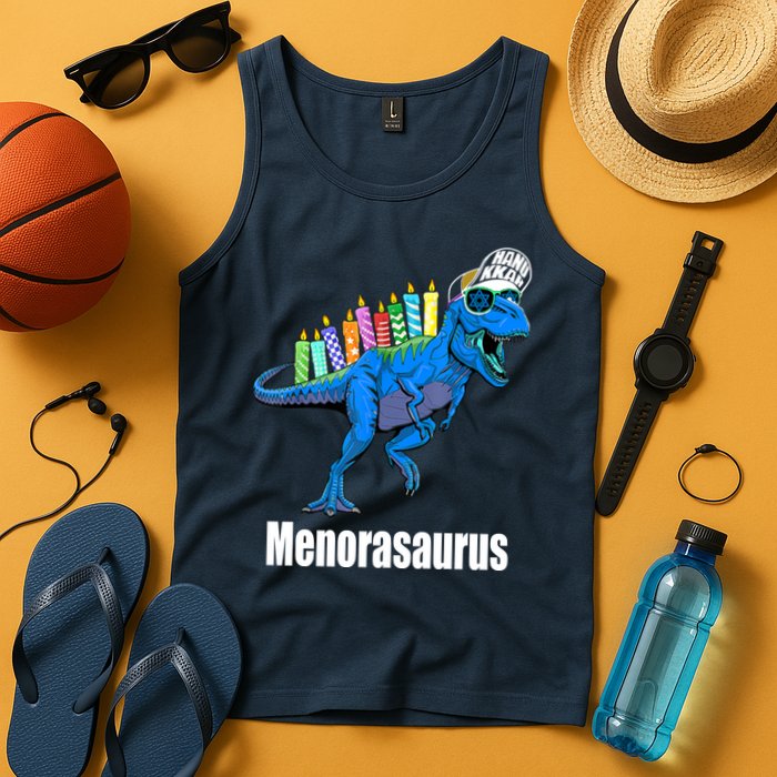 Menorasaurus T Rex Hanukkah Funny Dino Tank Top
