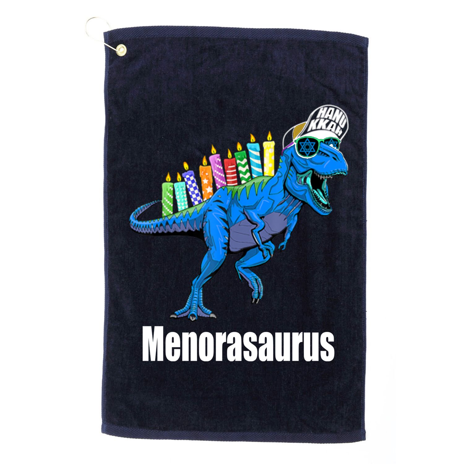 Menorasaurus T Rex Hanukkah Funny Dino Golf Towel