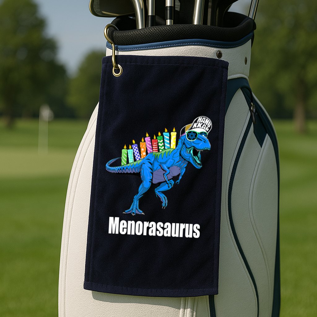 Menorasaurus T Rex Hanukkah Funny Dino Golf Towel