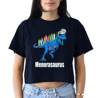 Menorasaurus T Rex Hanukkah Funny Dino Crop Top