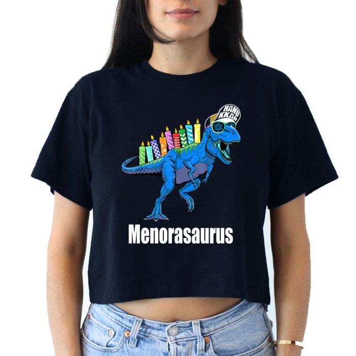 Menorasaurus T Rex Hanukkah Funny Dino Crop Top