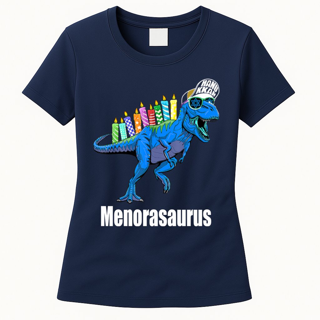 Menorasaurus T Rex Hanukkah Funny Dino Womens T-Shirt