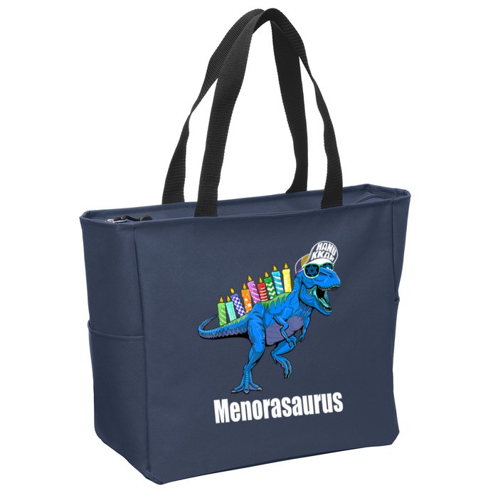 Menorasaurus T Rex Hanukkah Funny Dino Zip Tote Bag