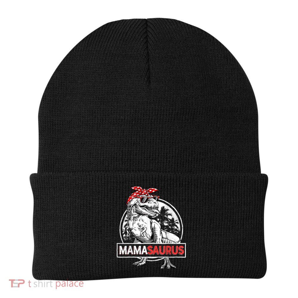 Mamasaurus T Rex Dinosaur Funny Mama Saurus Mother's Family Knit Cap Winter Beanie