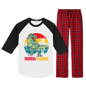 Mommasaurus T Rex Dinosaur Family Matching Momma Saurus Gift Raglan Sleeve Pajama Set