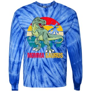 Mommasaurus T Rex Dinosaur Family Matching Momma Saurus Gift Tie-Dye Long Sleeve Shirt