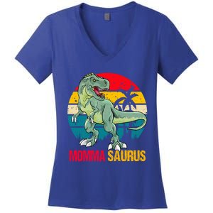 Mommasaurus T Rex Dinosaur Family Matching Momma Saurus Gift Women's V-Neck T-Shirt