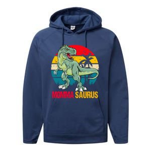 Mommasaurus T Rex Dinosaur Family Matching Momma Saurus Gift Performance Fleece Hoodie