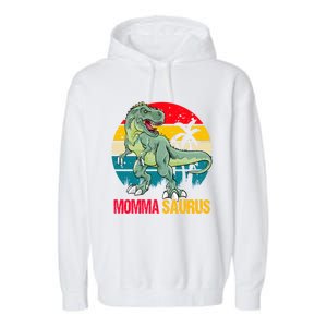 Mommasaurus T Rex Dinosaur Family Matching Momma Saurus Gift Garment-Dyed Fleece Hoodie