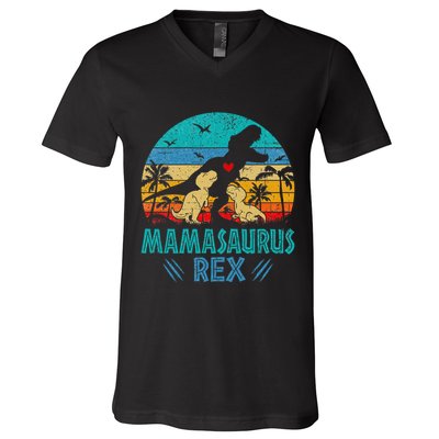 Mamasaurus T Rex Dinosaur Mama Saurus V-Neck T-Shirt