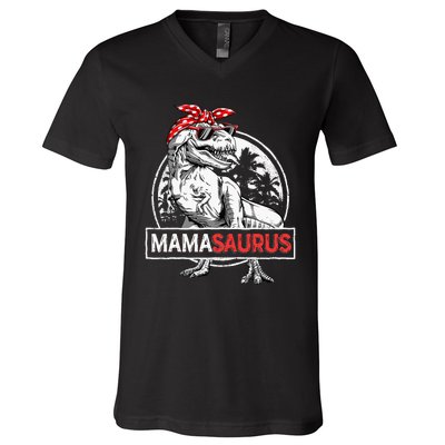 Mamasaurus T Rex Dinosaur Funny Mama Saurus V-Neck T-Shirt