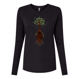 Musical Tree Root Guitar Womens Cotton Relaxed Long Sleeve T-Shirt