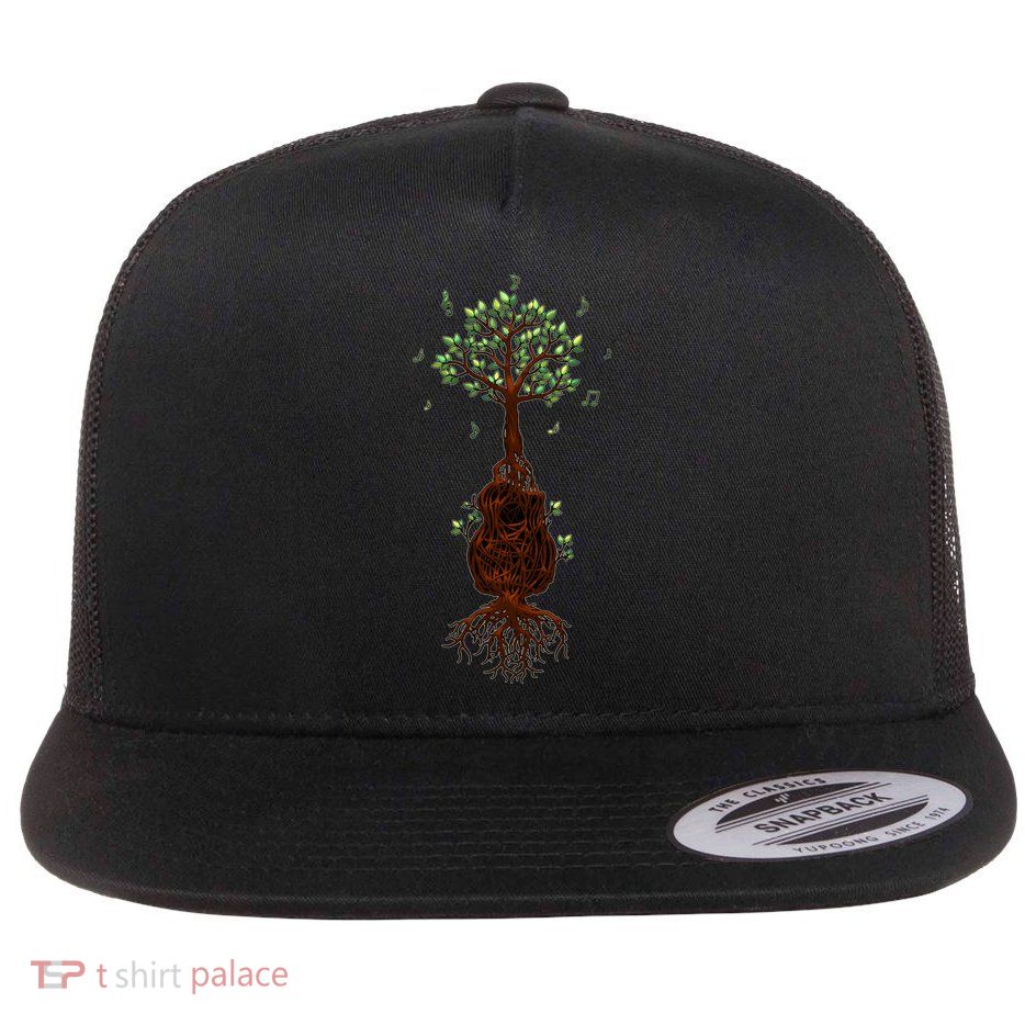Musical Tree Root Guitar Flat Bill Trucker Hat