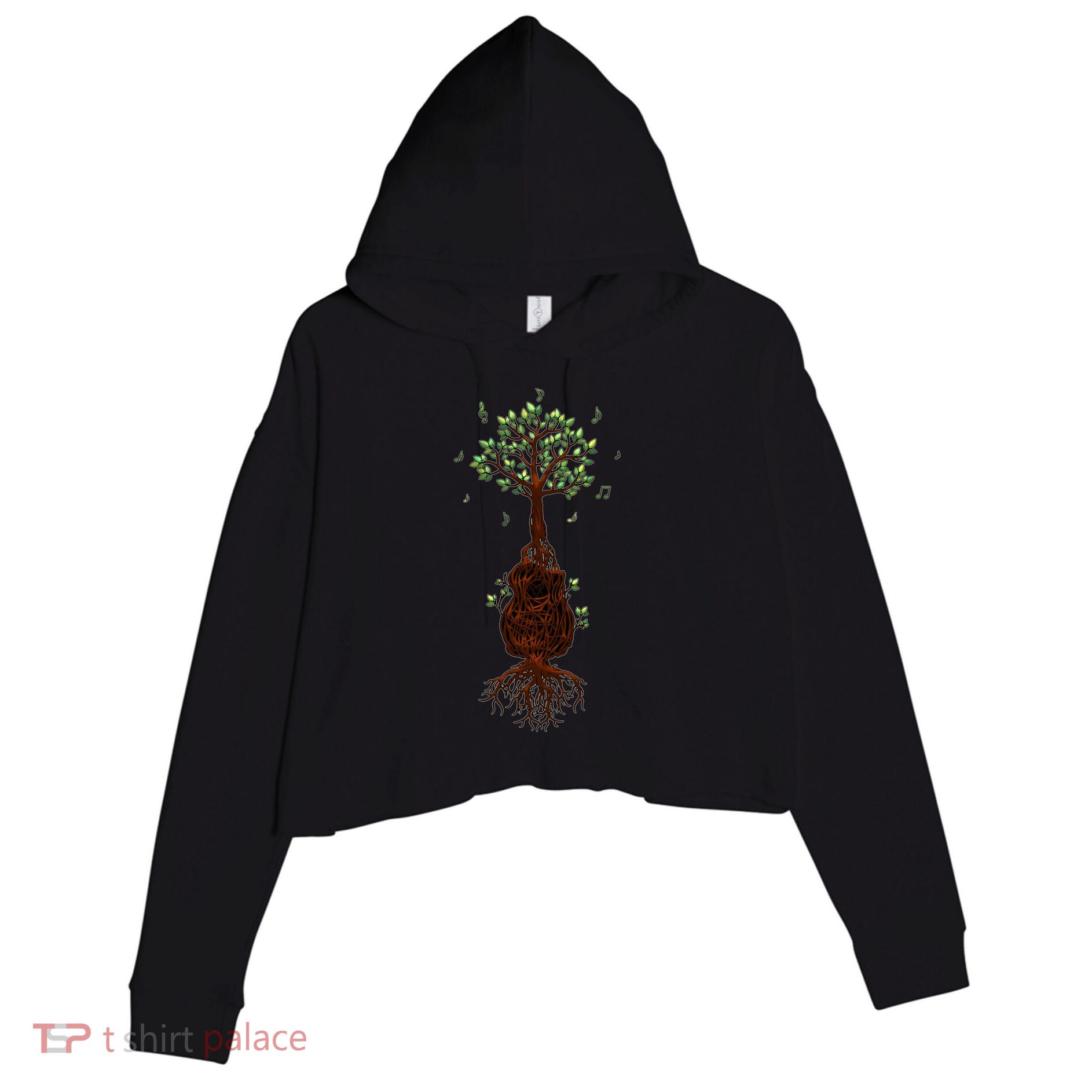 Musical Tree Root Guitar Crop Fleece Hoodie