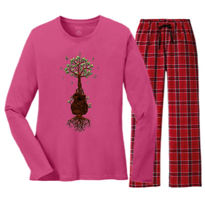 Musical Tree Root Guitar Women's Long Sleeve Flannel Pajama Set 