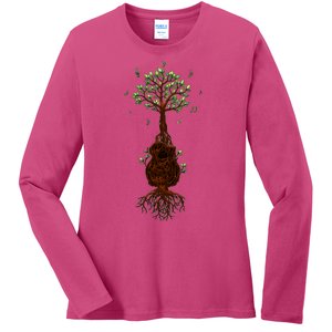 Musical Tree Root Guitar Ladies Long Sleeve Shirt