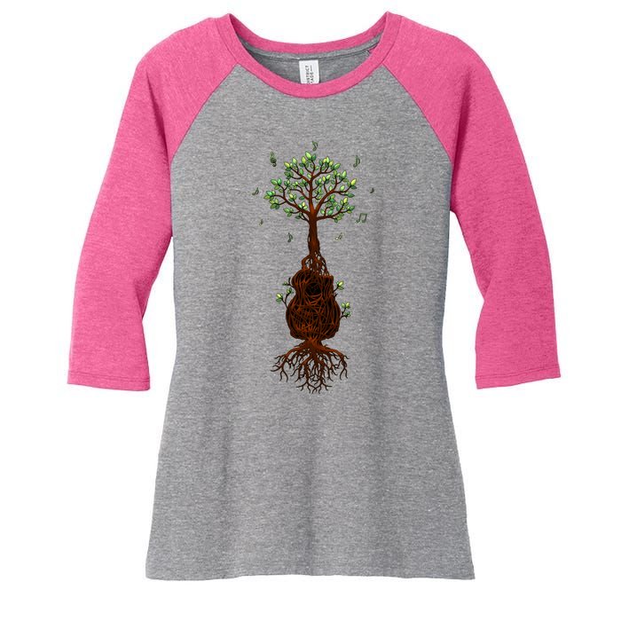 Musical Tree Root Guitar Women's Tri-Blend 3/4-Sleeve Raglan Shirt