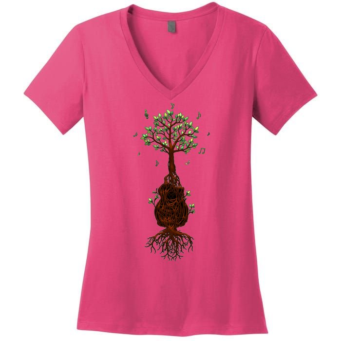 Musical Tree Root Guitar Women's V-Neck T-Shirt