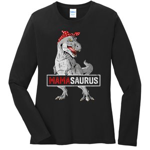 Mamasaurus T Rex Birthday Dinosaur Mommy Family Matching Ladies Long Sleeve Shirt