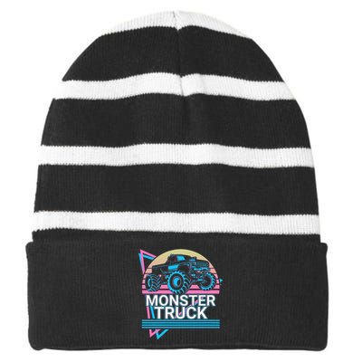 Monster Truck Retro Striped Beanie with Solid Band