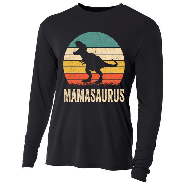 Mamasaurus T Rex Dinosaur Mama Saurus Family Matching Women Sweat Cooling Performance Long Sleeve Crew