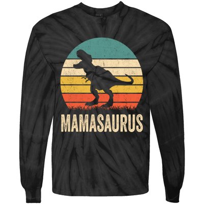 Mamasaurus T Rex Dinosaur Mama Saurus Family Matching Women Sweat Tie-Dye Long Sleeve Shirt