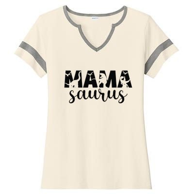 MamaSaurus T rex Dinosaur Funny Mama Saurus Mother's Day Ladies Halftime Notch Neck Tee