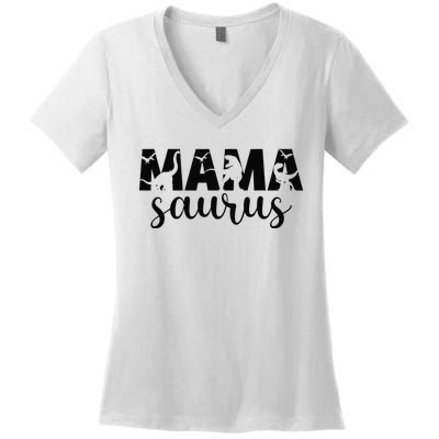 MamaSaurus T rex Dinosaur Funny Mama Saurus Mother's Day Women's V-Neck T-Shirt