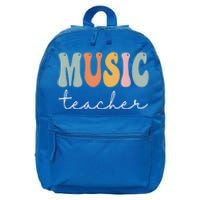 Music Teacher Retro Groovy Vintage Happy First Day Of School Funny Gift 16 in Basic Backpack