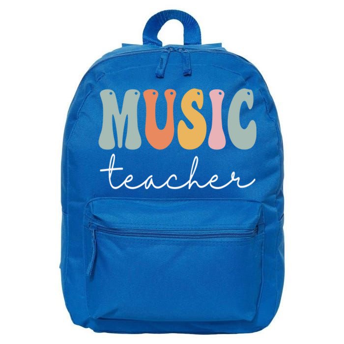 Music Teacher Retro Groovy Vintage Happy First Day Of School Funny Gift 16 in Basic Backpack