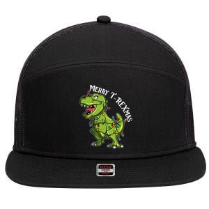 Merry T Rexmas Trex Christmas 7 Panel Mesh Trucker Snapback Hat