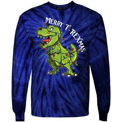 Merry T Rexmas Trex Christmas Tie-Dye Long Sleeve Shirt