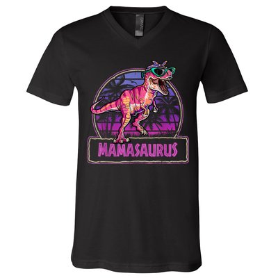 Mamasaurus T Rex Mama Saurus Women Dinosaur Family Matching V-Neck T-Shirt