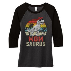 Momsaurus T Rex Dinosaur Mom Saurus MotherS Family Women's Tri-Blend 3/4-Sleeve Raglan Shirt