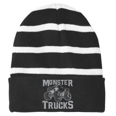 Monster Truck | Retro Vintage Off Road Striped Beanie with Solid Band