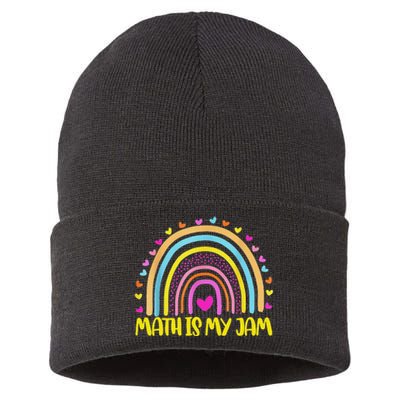 Math Teacher Rainbow Leopard Math Is My Jam Teacher Sustainable Knit Beanie