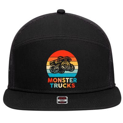 Monster Truck Retro Vintage Gift 7 Panel Mesh Trucker Snapback Hat