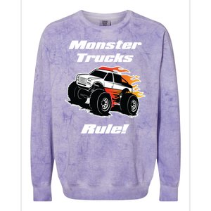 Monster Trucks Rule Gift With Fast Flame Great Gift Colorblast Crewneck Sweatshirt