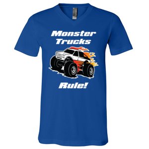 Monster Trucks Rule Gift With Fast Flame Great Gift V-Neck T-Shirt