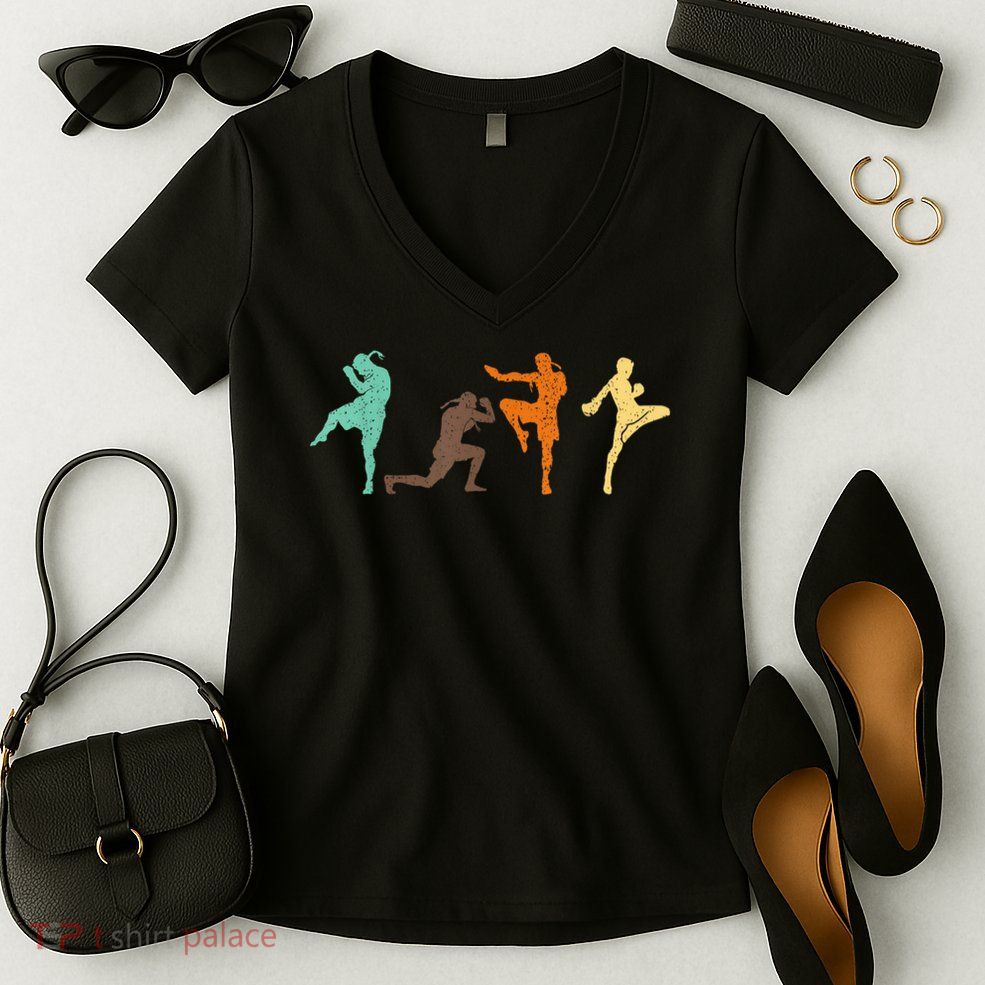 Muay Thai Retro Vintage MMA Fighter Mixed Martial Art Combat  Women's V-Neck T-Shirt