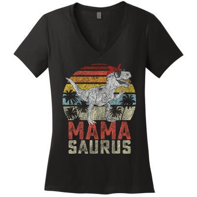 Mamasaurus T Rex Dinosaur Mama Saurus Family Matching Women's V-Neck T-Shirt