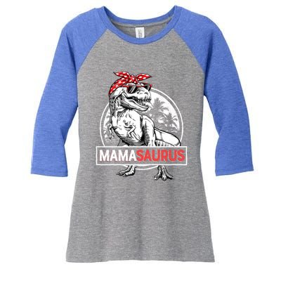 Mamasaurus T Rex Dinosaur Funny Mama Saurus Mother's Family Cool Gift Women's Tri-Blend 3/4-Sleeve Raglan Shirt